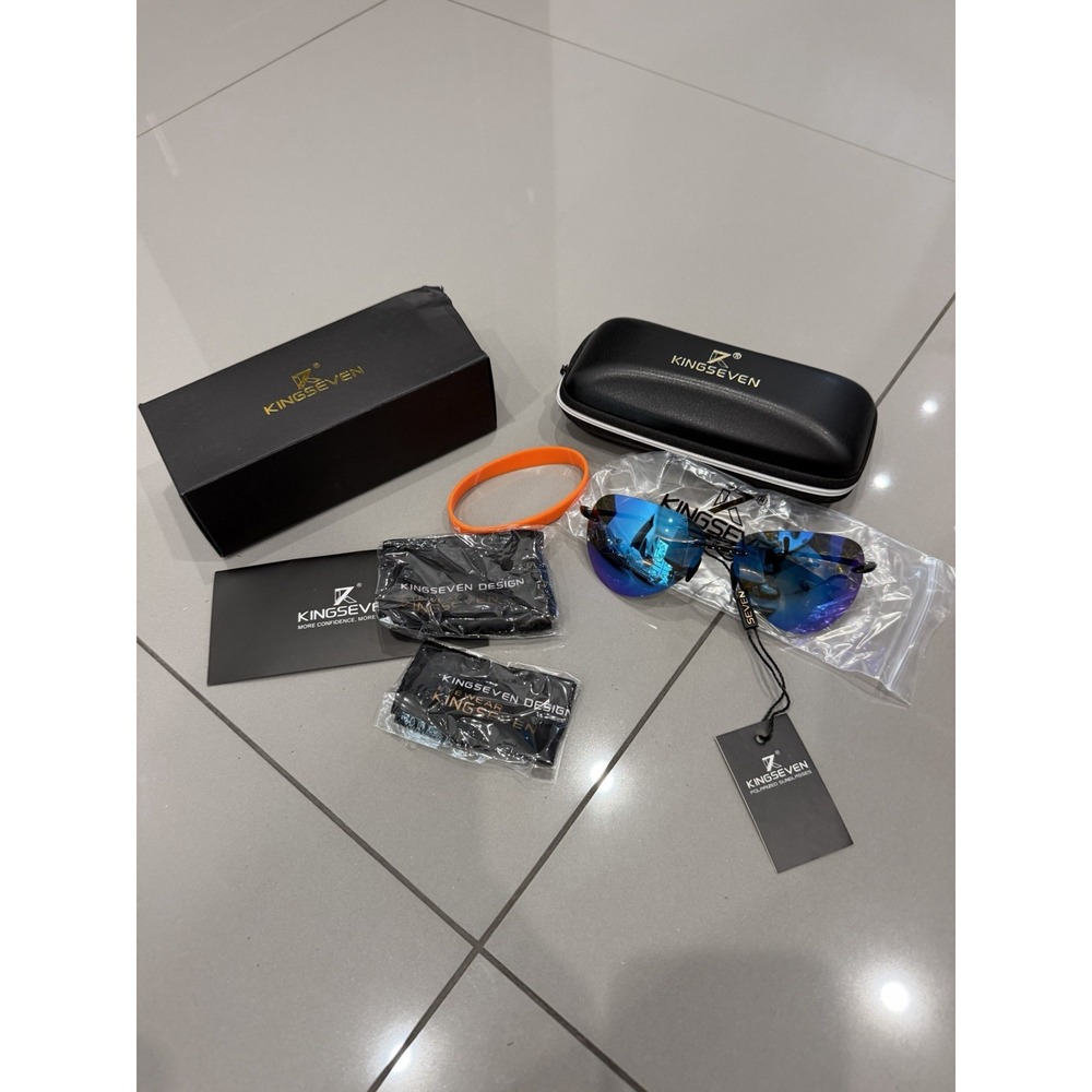 KINGSEVEN Black Frame Sunglasses UV400 Polarization N7027 Mirror Blue Aviator
